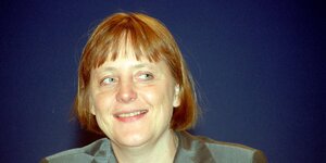 Potrait von Angela Merkel, das beim Parteitag am 10.4.2000 in Essen entsanden ist