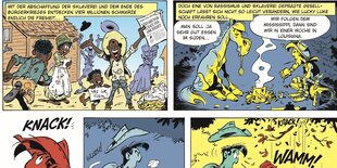 Afroameriakner freuen sich über Abschaffung der Sklaverei, Lucky Luke mit Pferd