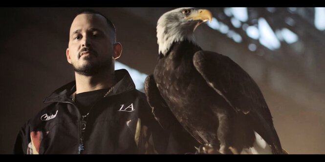 Rapper Cahmo mit einem Seeadler