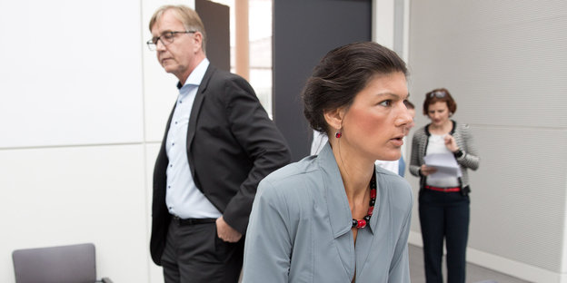 Dietmar Bartsch und Sahra Wagenknecht bei einer Sitzung der Linksfraktion im Bundestag.