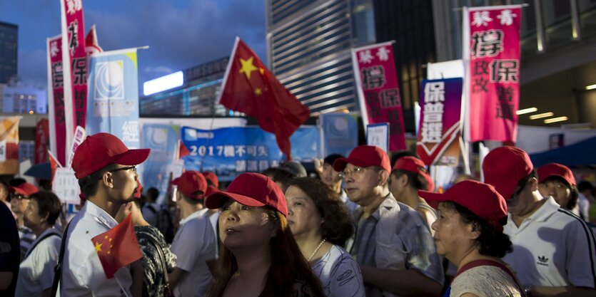 Prochinesische DemonstrantInnen vor dem Parlament in Hongkong.