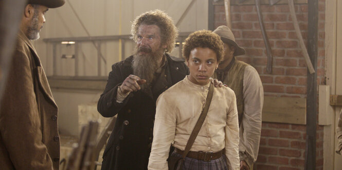 Henry „Onion“ Shackleford (Joshua Caleb Johnson) mit Rock und John Brown (Ethan Hawke) in "The Good Lord Bird".