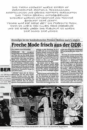 Ein Zeitungausschnitt über Mode aus Ostberlin bei einer westdeutschen Modemesse Ein Zeitungausschnitt über Mode aus Ostberlin bei einer westdeutschen Modemesse