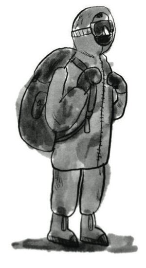 Ein Forscher mit seinem Rucksack im Eis Ein Forscher mit seinem Rucksack im Eis