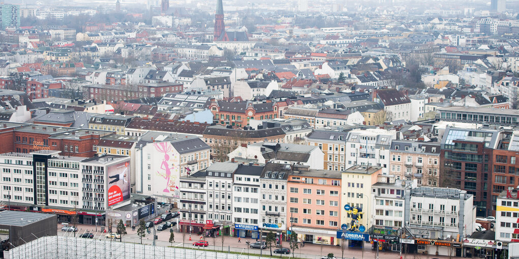 Der Hamburger Stadtteil St. Pauli aus der Vogelperspektive