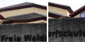 Eingang zu einer Waldorfschule, das Bild ist zweigeteilt, als passten die Teile nicht zusammen