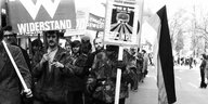 Rechtsradikale 1972 beim Marsch auf Bonn, auf einem Schild steht: Brandt geh heim nach Moskau