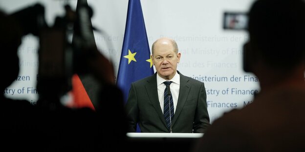 Finanzminister Olaf Scholz (SPD) spricht bei einem Pressestatement