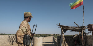 Ein Grenzposten der Amhara Special Forces an der Grenze zu Eritea