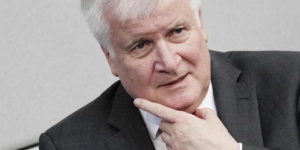 Horst Seehofer hat seine Hand nachdenklich ans Kinn gelegt. Er ist ein alter, dicker Mann mit weißen Haaren. Bei der letzten Rasur sind ein paar Stoppel stehen geblieben.