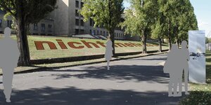 Der Siegerentwurf für ein Mahnmal zur Erinnerung an Berlins ehemaligen KZ Columbia-Haus - ein meterlanger Schrifttzug auf dem Tempelhofer Feld mit den Worten "nicht mehr zu sehen"