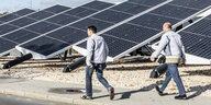 zwei Männer vor einer Photovoltaikanlage