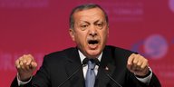 Der türkische Präsident Erdogan an einem Rednerpult