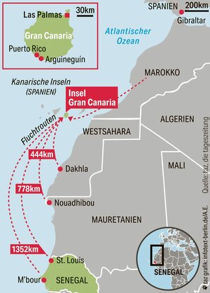 Karte mit den Fluchtrouten der Region