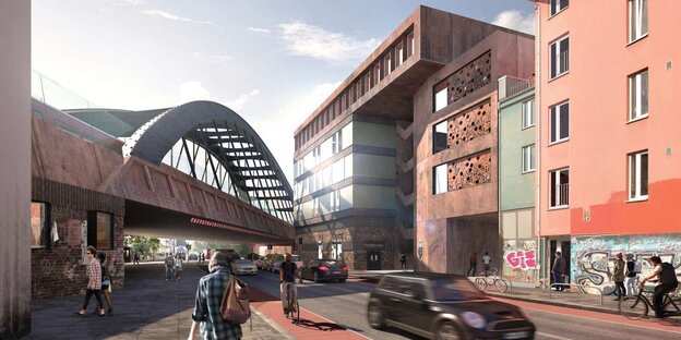 Gestaltung der geplanten neuen Sternbrücke und des vierstöckigen Klubhaus