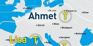 Eine Wetterkarte auf der Tief Ahmet verzeichnet ist