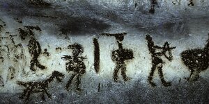 Felsmalerei einer Jagdszene in der Magura-Höhle in Bulgarien