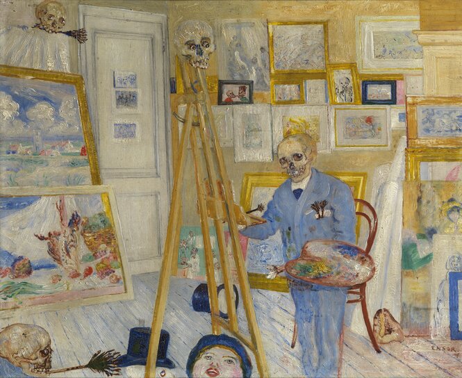 Ein Bild mit vielen Totenschädeln von James Ensor