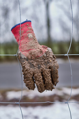 Ein Handschuh hängt an einem Zaun Ein Handschuh hängt an einem Zaun