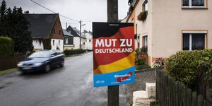 AfD-Wahlplakat auf einer Straße in Dorfchemnitz in Sachsen 2017