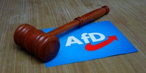 Gerichtshammer und Logo der AfD