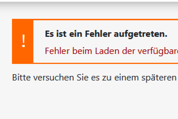 Screenshot mit Fehlermeldung