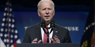 Joe Biden, Präsident der USA, spricht über die Reaktion seiner Regierung auf den Putsch in Myanmar im South Court Auditorium im Weißen Haus