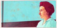 Illustration Rosa Luxemburg Porträt vor blauem Hintergrund