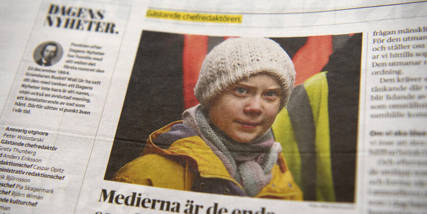 Foto von Greta Thunberg auf dem Cover einer Zeitung