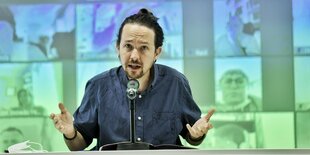 Pablo Iglesias, Vize-Regierungsschef von Spanien, spricht auf einer Veranstaltung