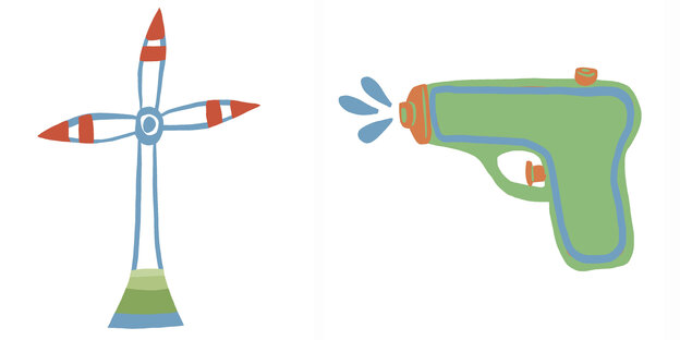 Emoji eines Windrads und einer Wasserpistole