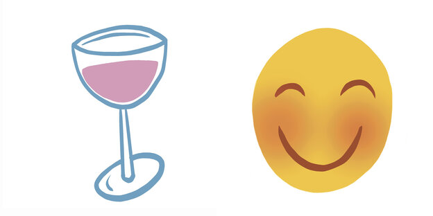 Emoji eines Weinglases und ein Smiley Emoji eines Weinglases und ein Smiley