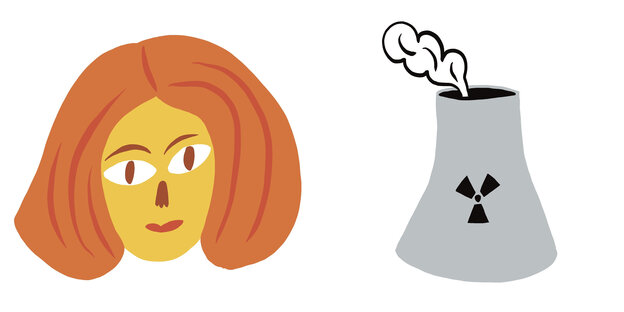 Emoji einer Person mit roten Haaren und eines AKW-Meilers Emoji einer Person mit roten Haaren und eines AKW-Meilers