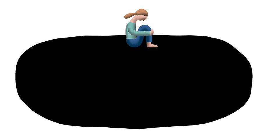 Ein Mädchen sitzt mit angezogenen Beinen auf einem grossen schwarzen Kreis
