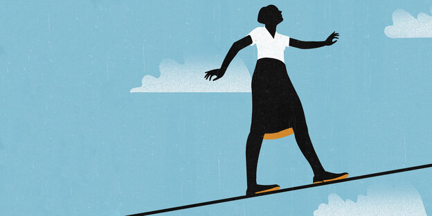 Illustration: Frau balanciert auf einem Seil