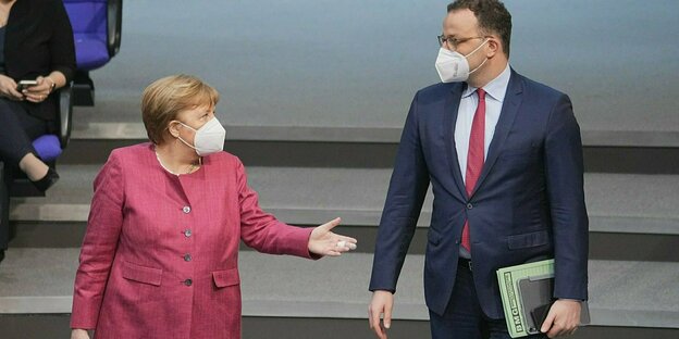 Bundeskanzlerin Merkel und Gesundheitsminister Spahn.