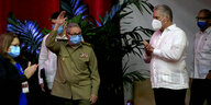 Raul Castro und Miguel Diaz-Canel auf einer Bühne.