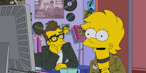 Ausschnitt aus den Simpsons zeigt Lisa Simpson und einen Mann mit Brille in ihrem Zimmer
