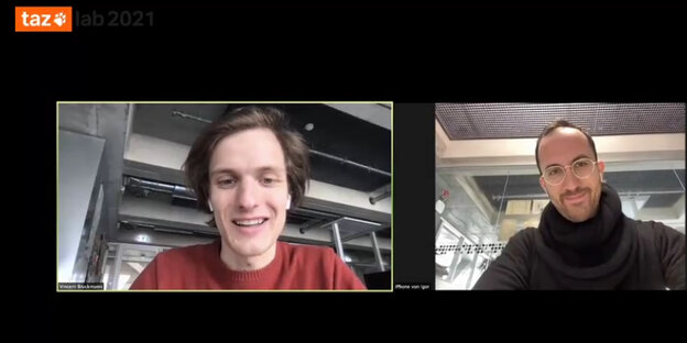 taz lab Redakteur Vincent Bruckmann im Videocall mit dem Pianisten Igor Levit taz lab Redakteur Vincent Bruckmann im Videocall mit dem Pianisten Igor Levit