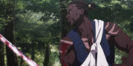Bild aus der Serie: Yasuke mit einem blutigen Schwert bewaffnet