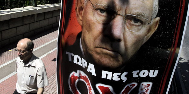 Wolfgang Schäuble auf „Nein“-Wahlplakat in Athen