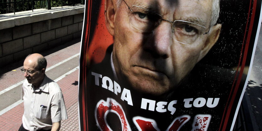 Wolfgang Schäuble auf „Nein“-Wahlplakat in Athen