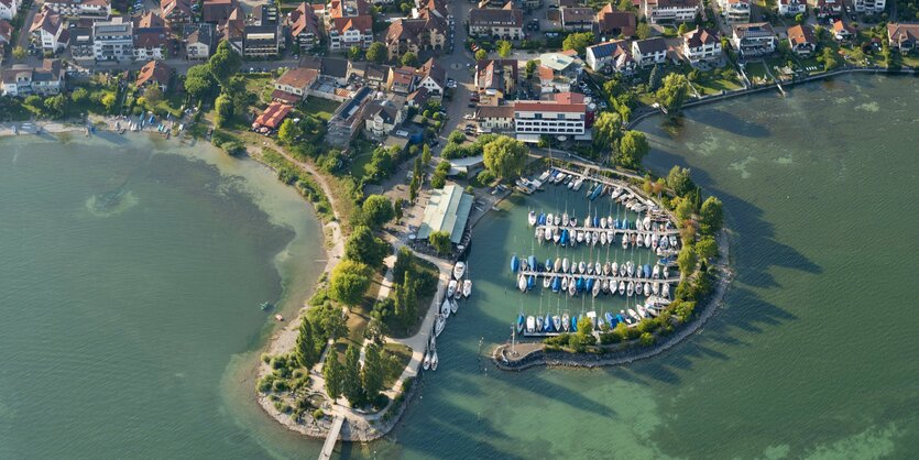 Luftaufnahme Immenstaad am Bodensee mit Yachthafen