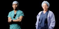Portrait eines Krankenpflegers und einer Krankenschwester in ihrer Berufskleidung
