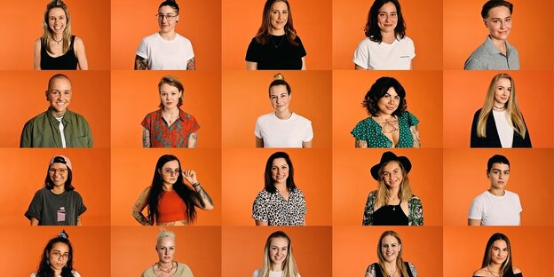 Tableau mit Portraits von zwanzig Frauen
