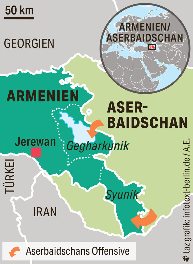 Karte von Armenien und Aserbaidschan