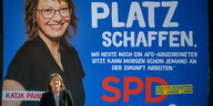 SPD-Spitzenkandidatin Katja Pähle vor einem Wahlkampfplakat.
