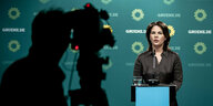 Annalena Baerbock, Bundesvorsitzende von Bündnis 90/Die Grünen, und Kanzlerkandidatin nimmt an einer Pressekonferenz nach der Sitzung des Bundesvorstands teil.