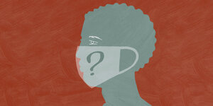Illustration: Mann trägt Maske mit Fragezeichen