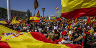 Demonstrierende mit Spanien-Flaggen